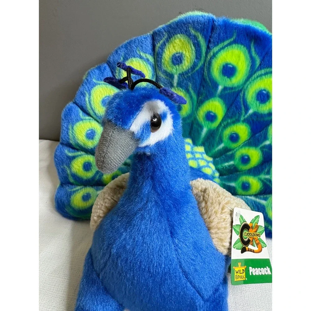 Wild Republic Cuddlekins Peacock Plush Stuffed Animal Blue Bird 12 Inch NWT